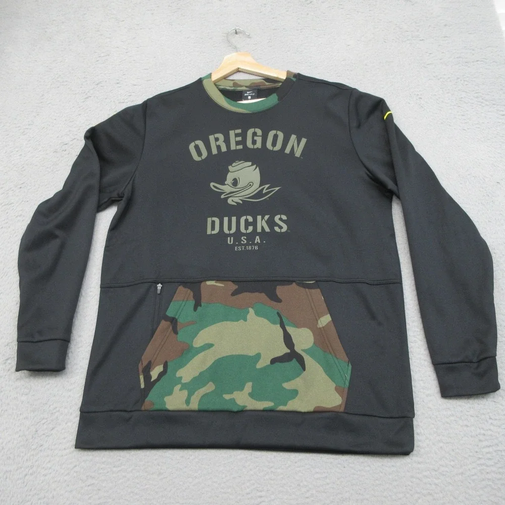 Oregon Ducks Sweatshirt Mens L Black NCAA Football Nike Dri Fit On Field Camo
